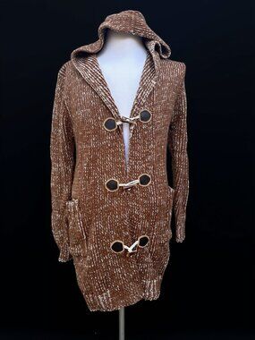 Men's Brown Toggle Button Mid-Length Knitted Sherpa Handmade Sweater